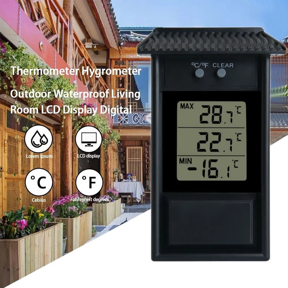 LCD Screen Outdoor Electronic Thermometer Waterproof Temperature Meter - Black - 4