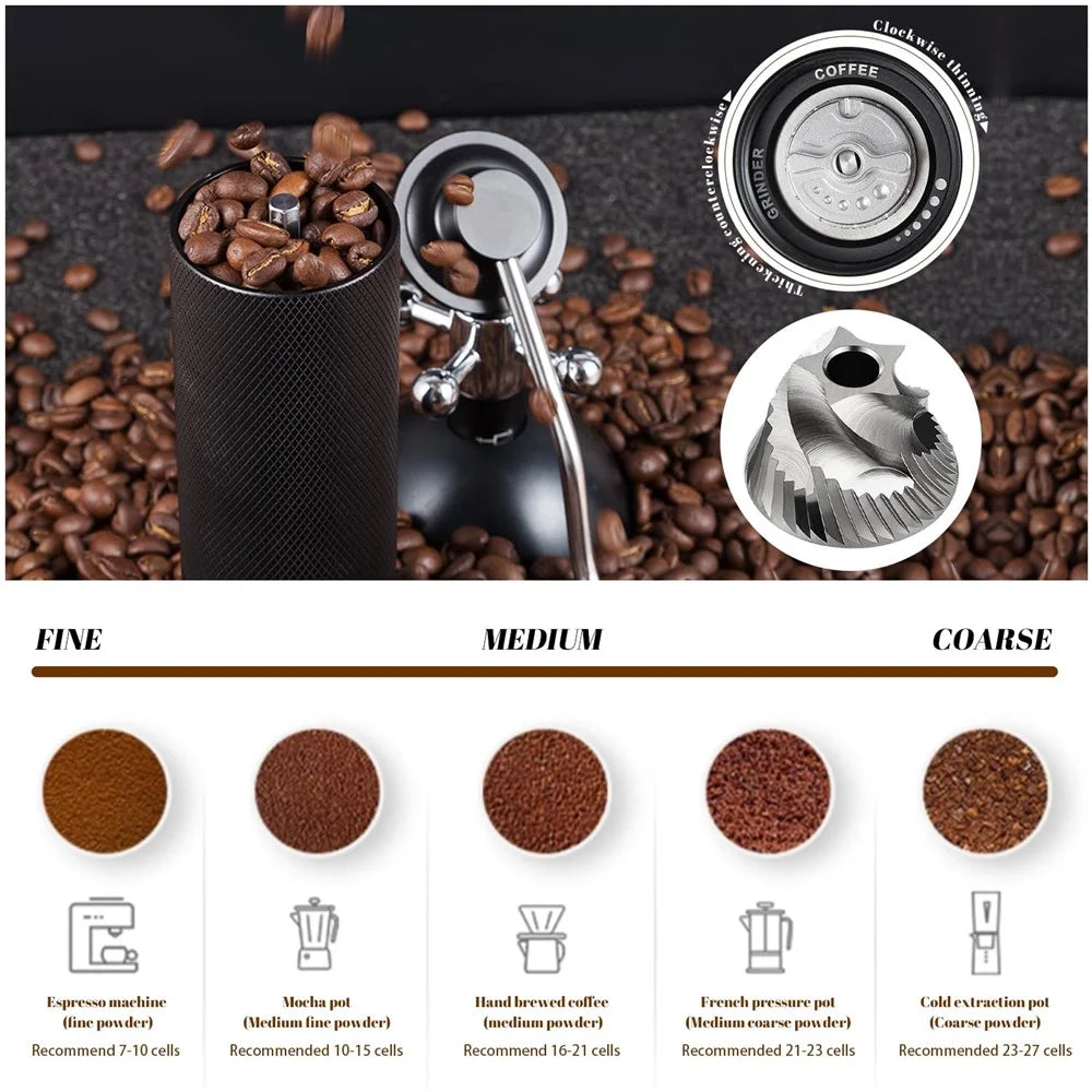 Manual Coffee Grinder 5 Blades Handheld Bean Mill Adjustable Coarseness Stainless Steel Burr Grinder - Black - 2