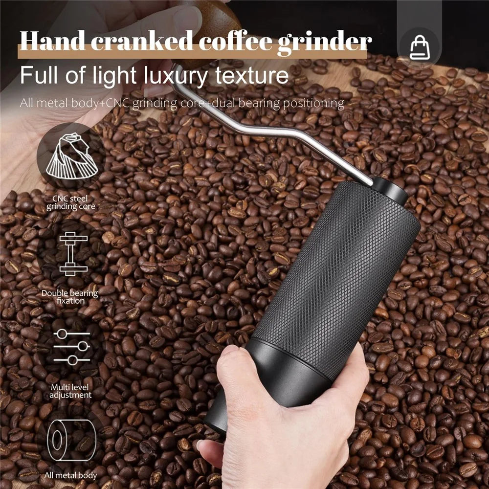 Manual Coffee Grinder 5 Blades Handheld Bean Mill Adjustable Coarseness Stainless Steel Burr Grinder - Black - 3