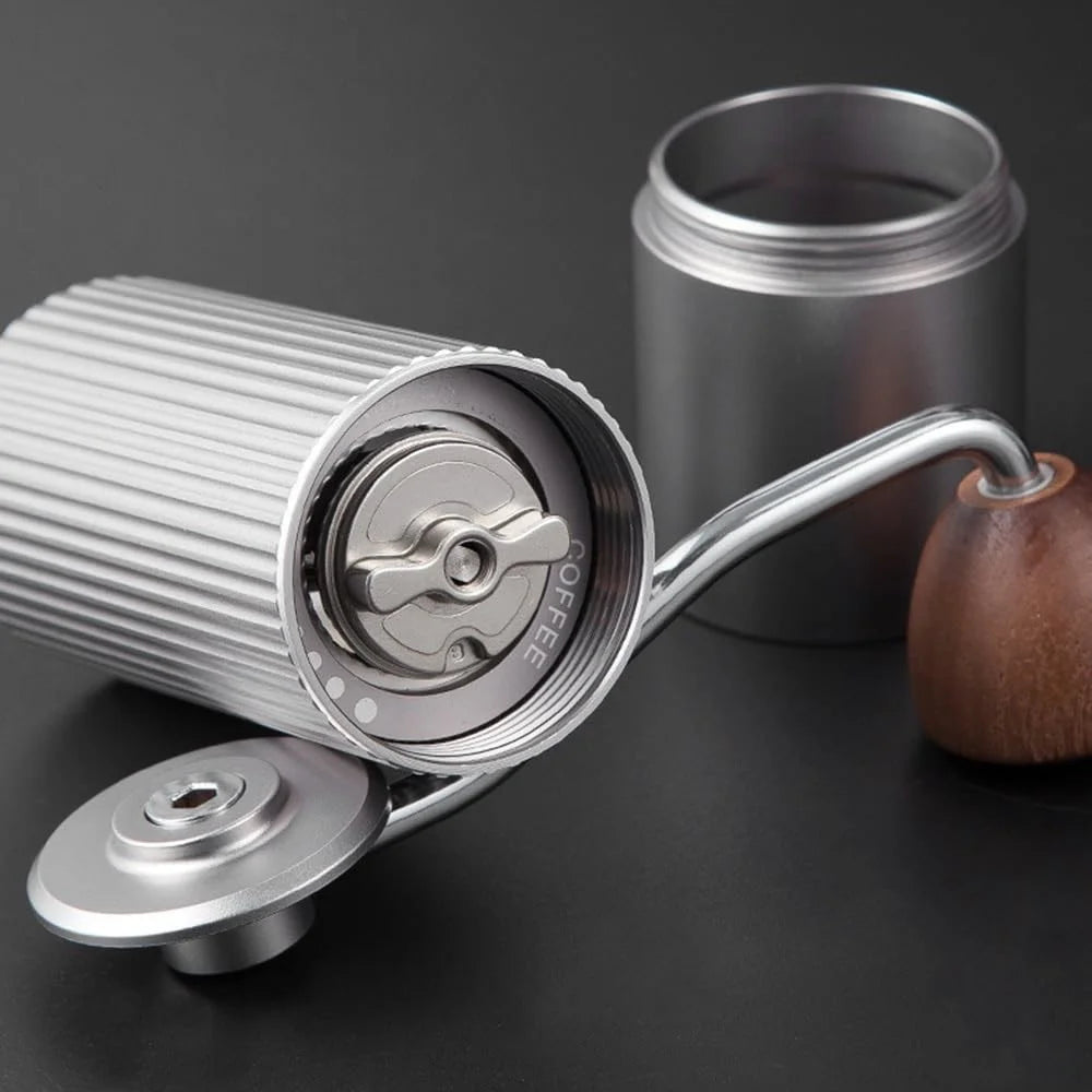 Manual Coffee Grinder Coarse Vertical Groove 7 Blade Hand Crank Mill For Coffee Beans Adjustable Coarseness - Silver - 6