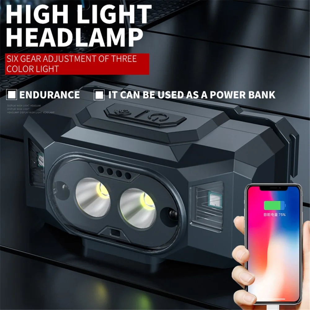 609 Wave Feeling LED Head Light XPG High Light 3 Modes Night Fishing Flashlight Headlamp Power Bank - 4