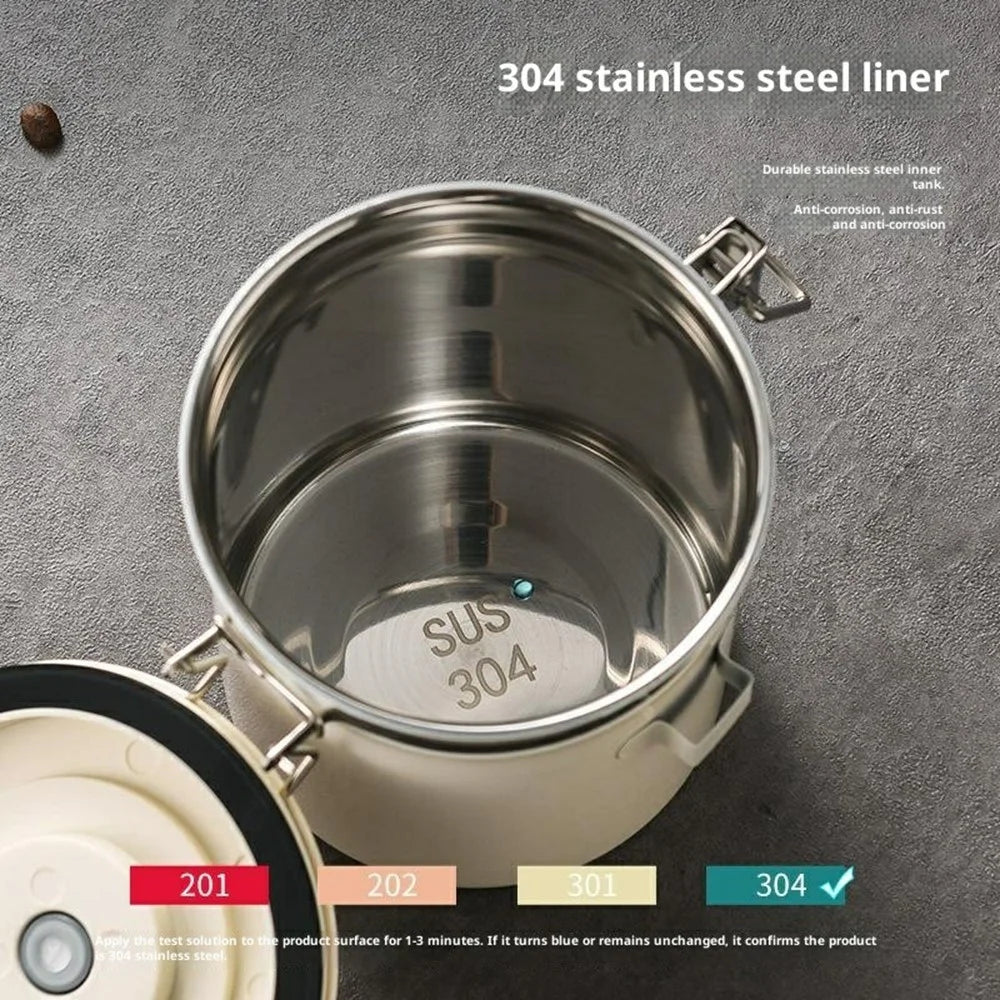 304 Stainless Steel Coffee Canister 1.5L Food Storage Container with Date Tracker, Scoop for Coffee, Beans - White - 3
