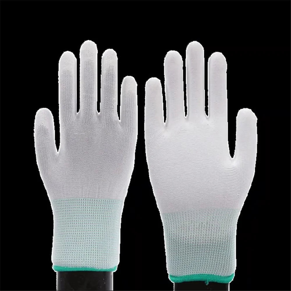 10 Pairs / Bag PU+Nylon Gloves Breathable Labor Protection Gloves, Size M - White+Green - 2