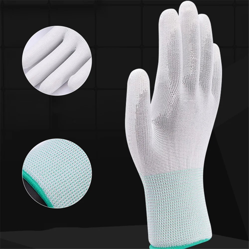 10 Pairs / Bag PU+Nylon Gloves Breathable Labor Protection Gloves, Size M - White+Green - 3