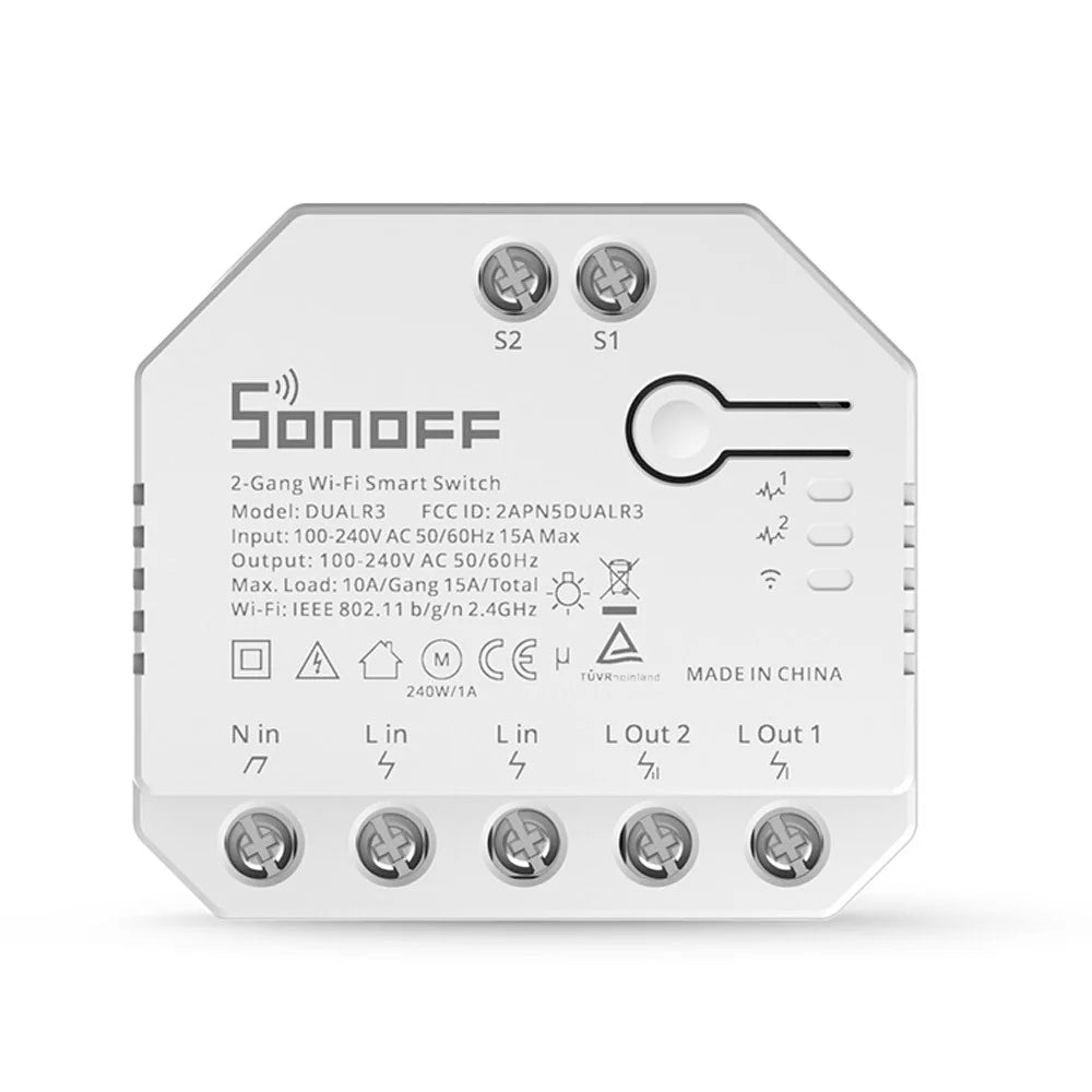 SONOFF DUALR3 2 Gang WiFi Smart Light Switch 2 Way DIY Breaker Module Remote Control with Power Meter - 2
