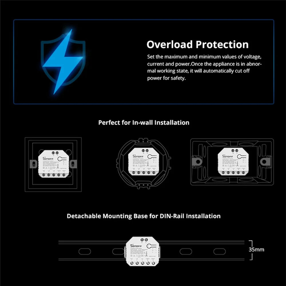 SONOFF DUALR3 2 Gang WiFi Smart Light Switch 2 Way DIY Breaker Module Remote Control with Power Meter - 4
