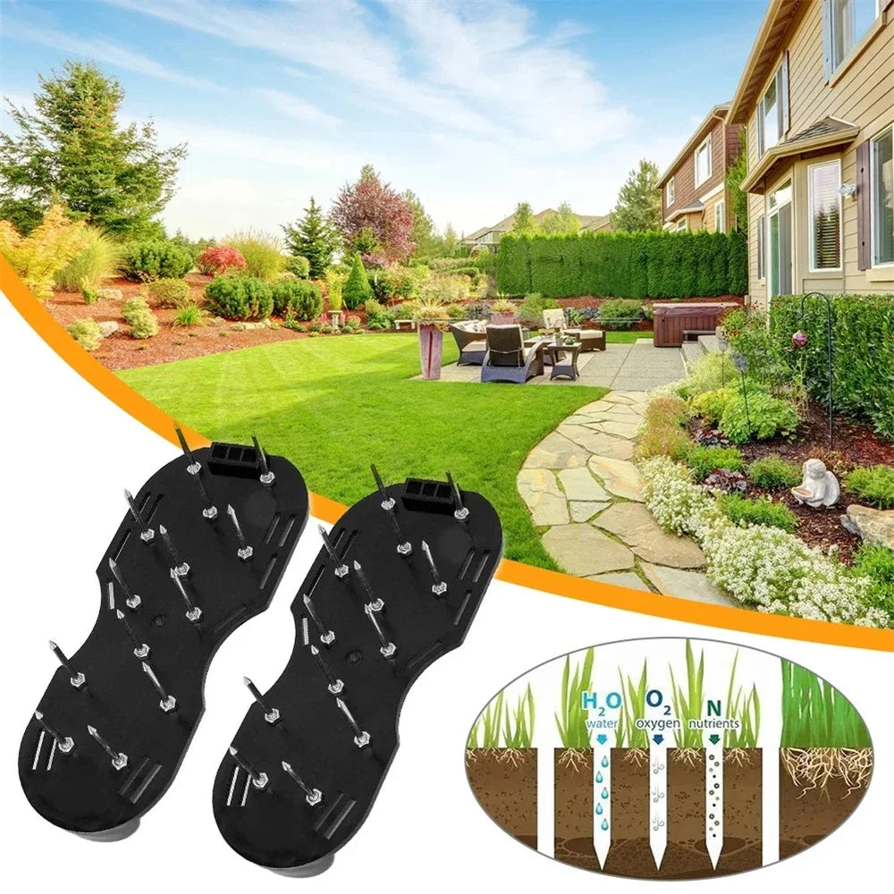 1 Pair Lawn Aerator Spikes Shoes Adjustable Straps Garden Lawn Soil Loosening Shoes - Black - 2