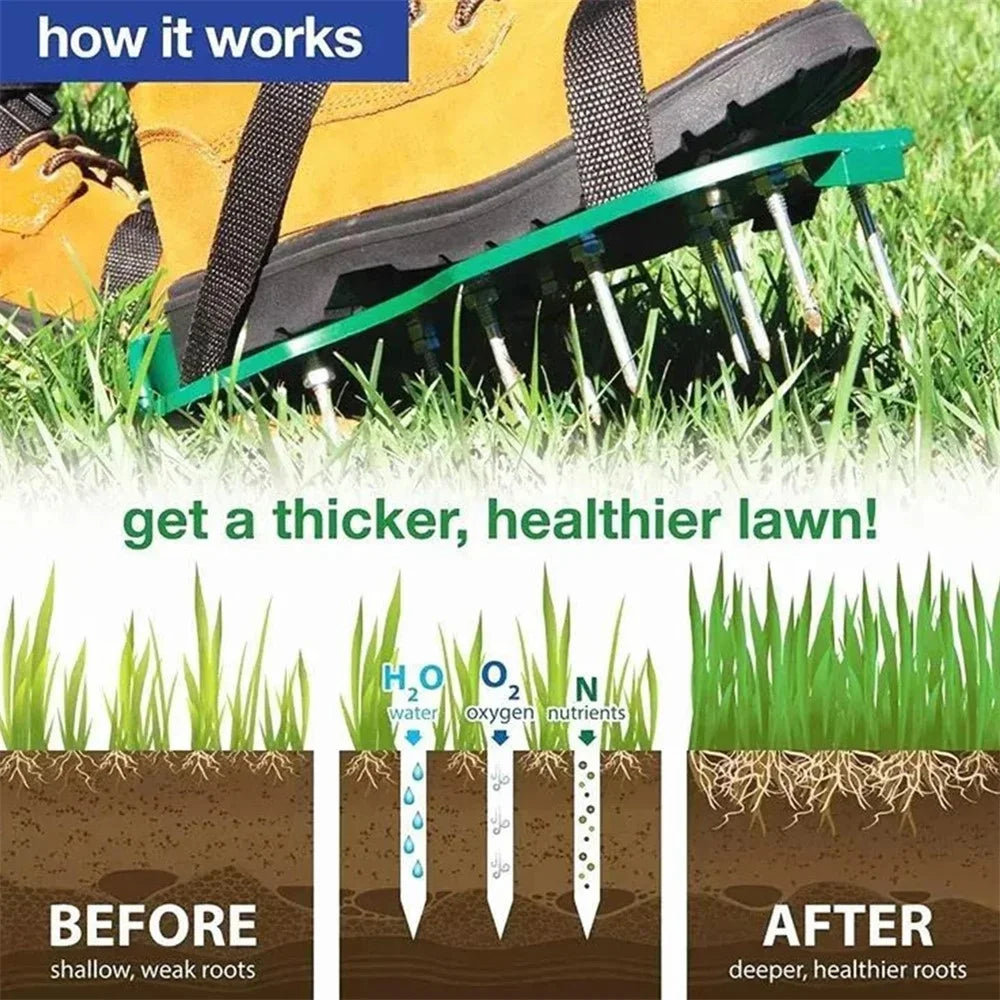 1 Pair Lawn Aerator Spikes Shoes Adjustable Straps Garden Lawn Soil Loosening Shoes - Black - 5