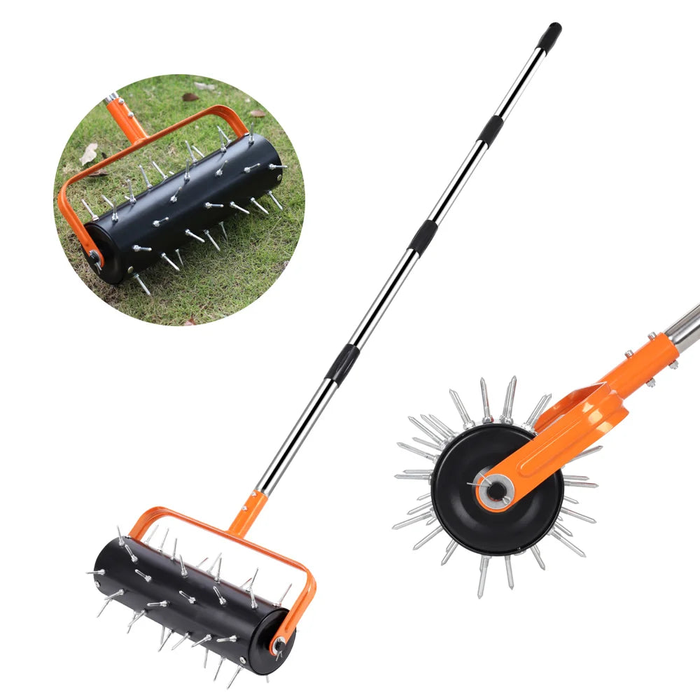 4-Section 1.6m Rod Rolling Lawn Aerator Soil Penetrator Garden Tool 42 Steel Spikes for Grass Care - 1