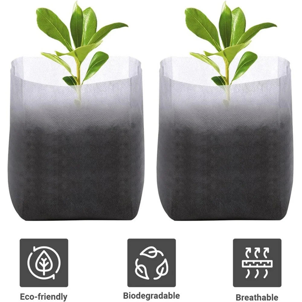 Breathable Plant Seedling Bags 14x16cm / Top: 8x12cm 100Pcs Non-Woven Fabric Growing Bags - 2