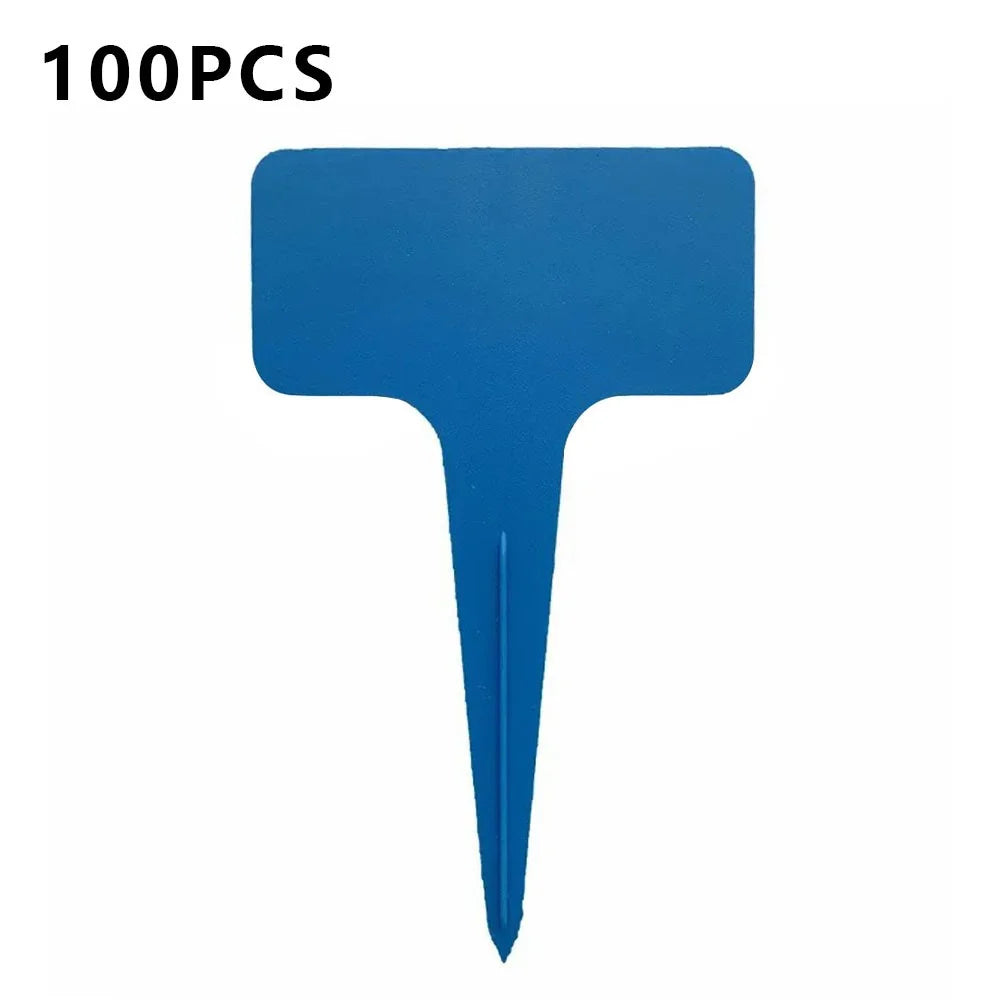 100Pcs T-Type Plant Labels PVC Plant Tags Reusable Nursery Garden Markers Seed Labels - Blue - 1