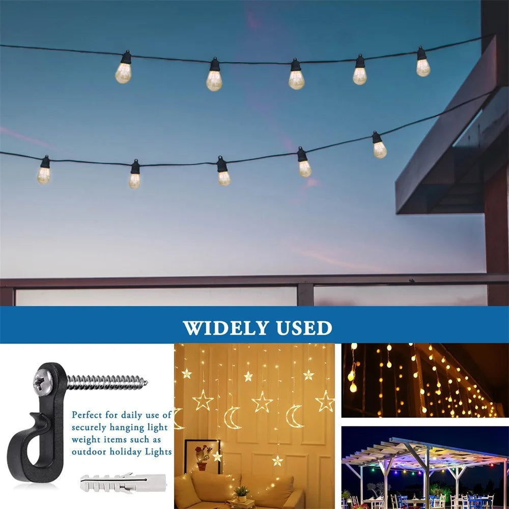 20-Pack Outdoor Hanging Plant Hooks for String Lights - Heavy-Duty Screw-In Expansion Anchors - Black - 4