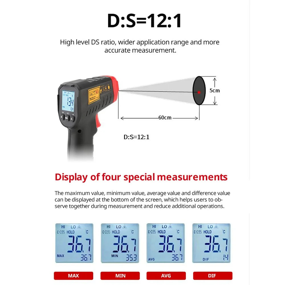 UNI-T UT306S Digital Thermometer Non-contact Industrial Infrared Laser Temperature Meter - 7