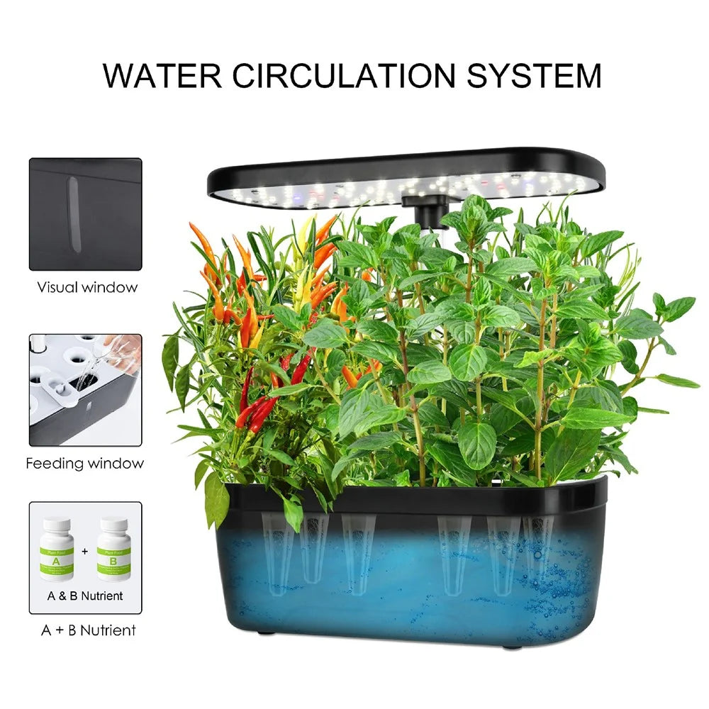 6-Hole Smart Hydroponic Planter Indoor Herb Vegetable Fruit Flower Pot with LED Grow Light - Black / EU Plug - 2