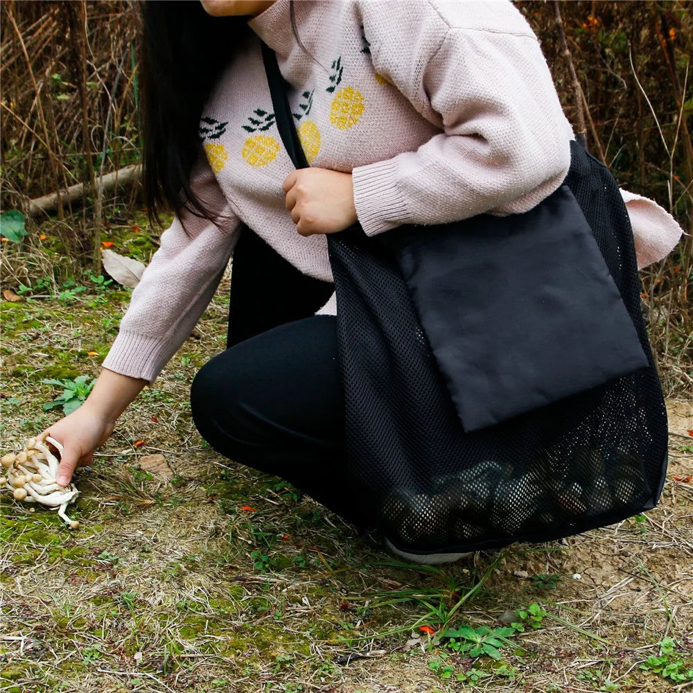844801 Outdoor Gardening Oxford Cloth Breathable Mesh Mushroom Picking Storage Bag, 45x42cm - Black - 7