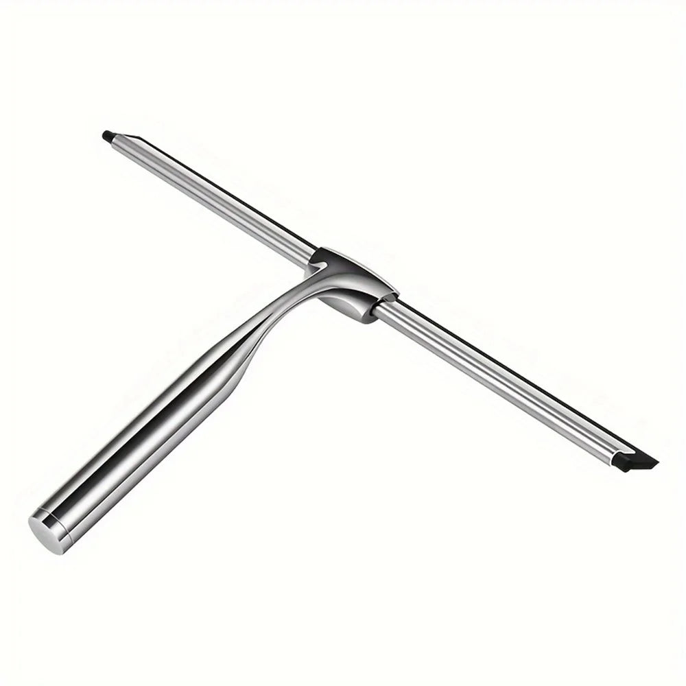 Stainless Steel Bathroom Glass Water Scraper Home Window Wiper Squeegee with Adhesive Hang Rack - 2