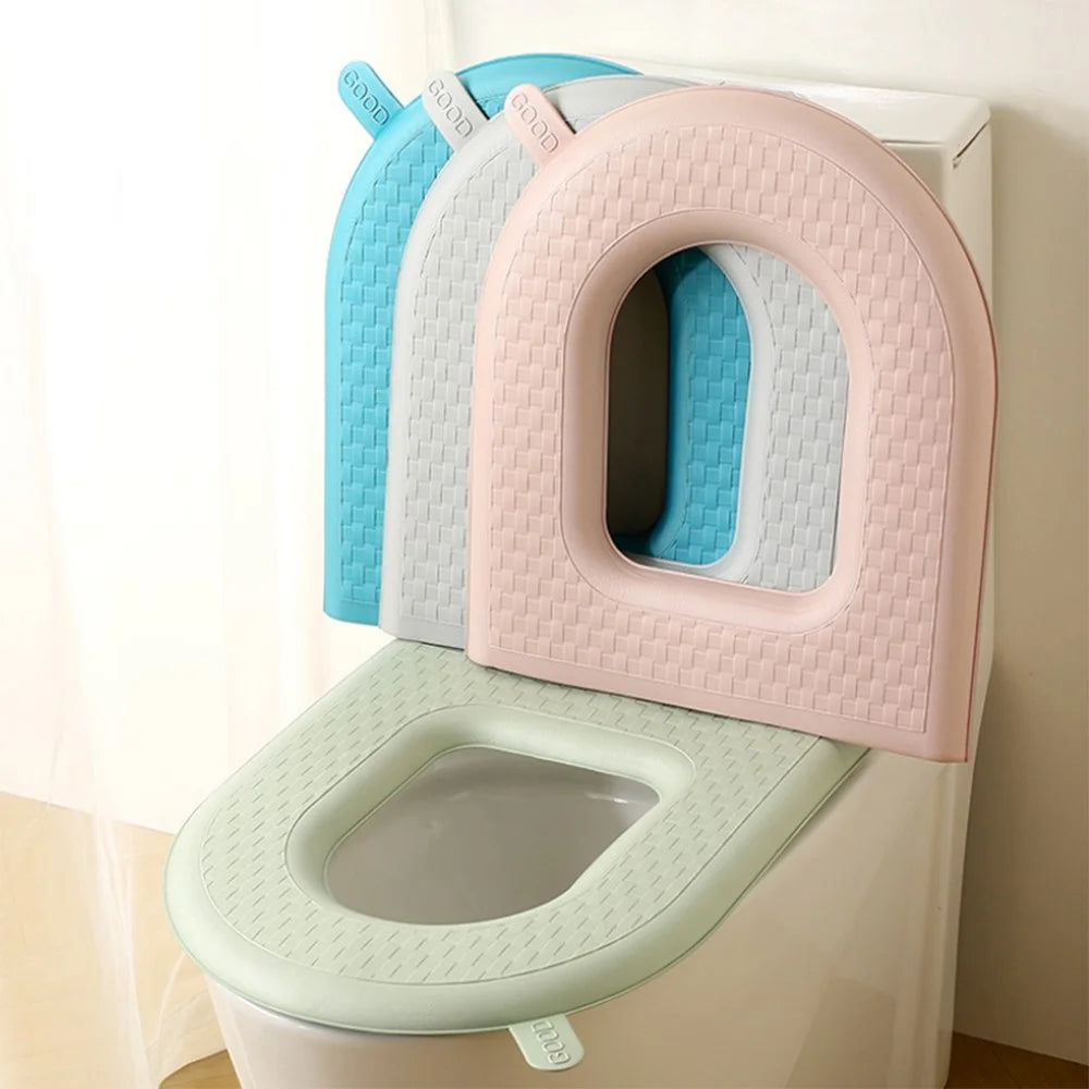 Household Thickened Toilet Mat Waterproof EVA Washable Toilet Seat Cover with Handle - Light Grey - 7