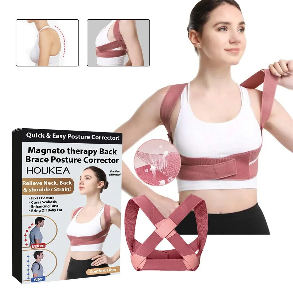 HOUKEA HKB08-A001-1-WH1 Back Support Posture Corrector Magnetic Adult Hunchback Correction Belt - 2