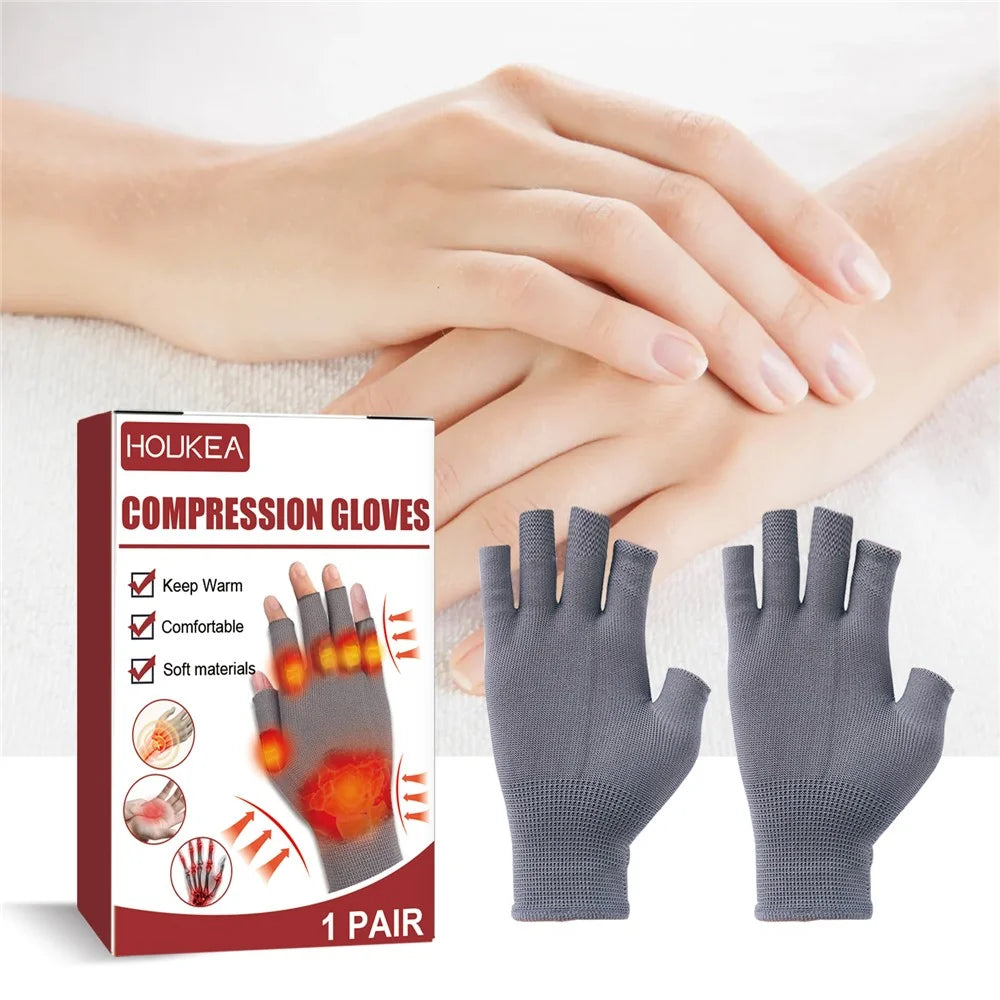 HOUKEA HKA06-A025-1-WH1 1 Pair Stiffness Swelling Relief Gloves Nylon Half Finger Warm Hand Care Gloves - 2