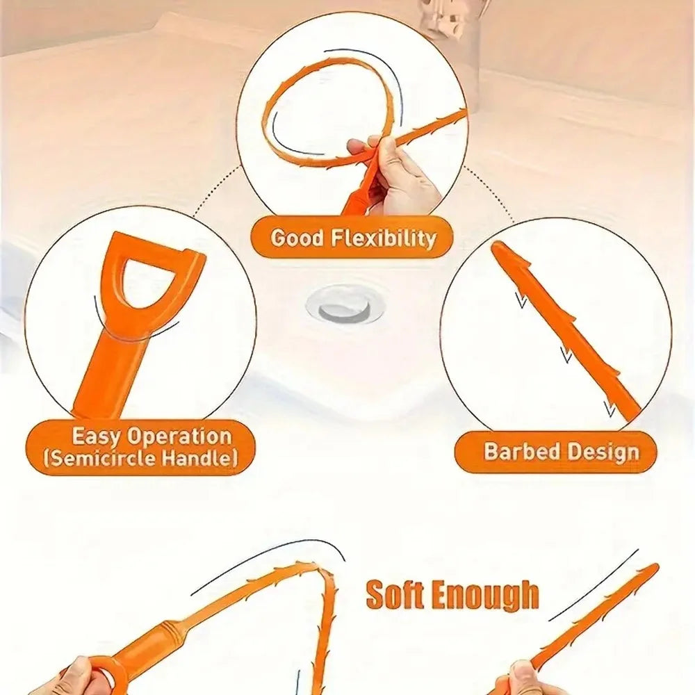 5Pcs 51cm PP Sewer Dredging Hook Sink Pipe Washbasin Bathroom Drain Dredging Tool - Orange - 6