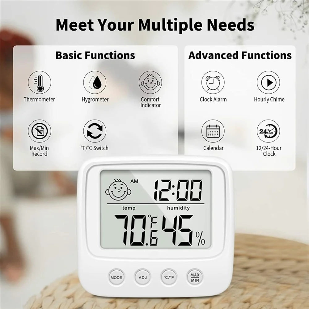 E0828 Smile Face Digital Alarm Clock Multi-Function Household Thermometer Hygrometer (No Backlit) - 2
