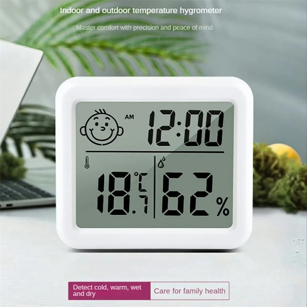 0.8cm Ultra Slim Digital Thermometer Smile Face LCD Display Hygrometer for Home Office - 4