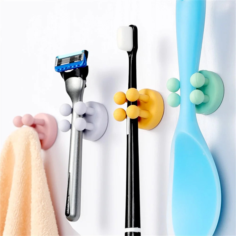 Silicone Wall Hook for Bathroom Kitchen Drill Free Toothbrush Razor Holder Adhesive Hanger - Ginger Yellow - 2