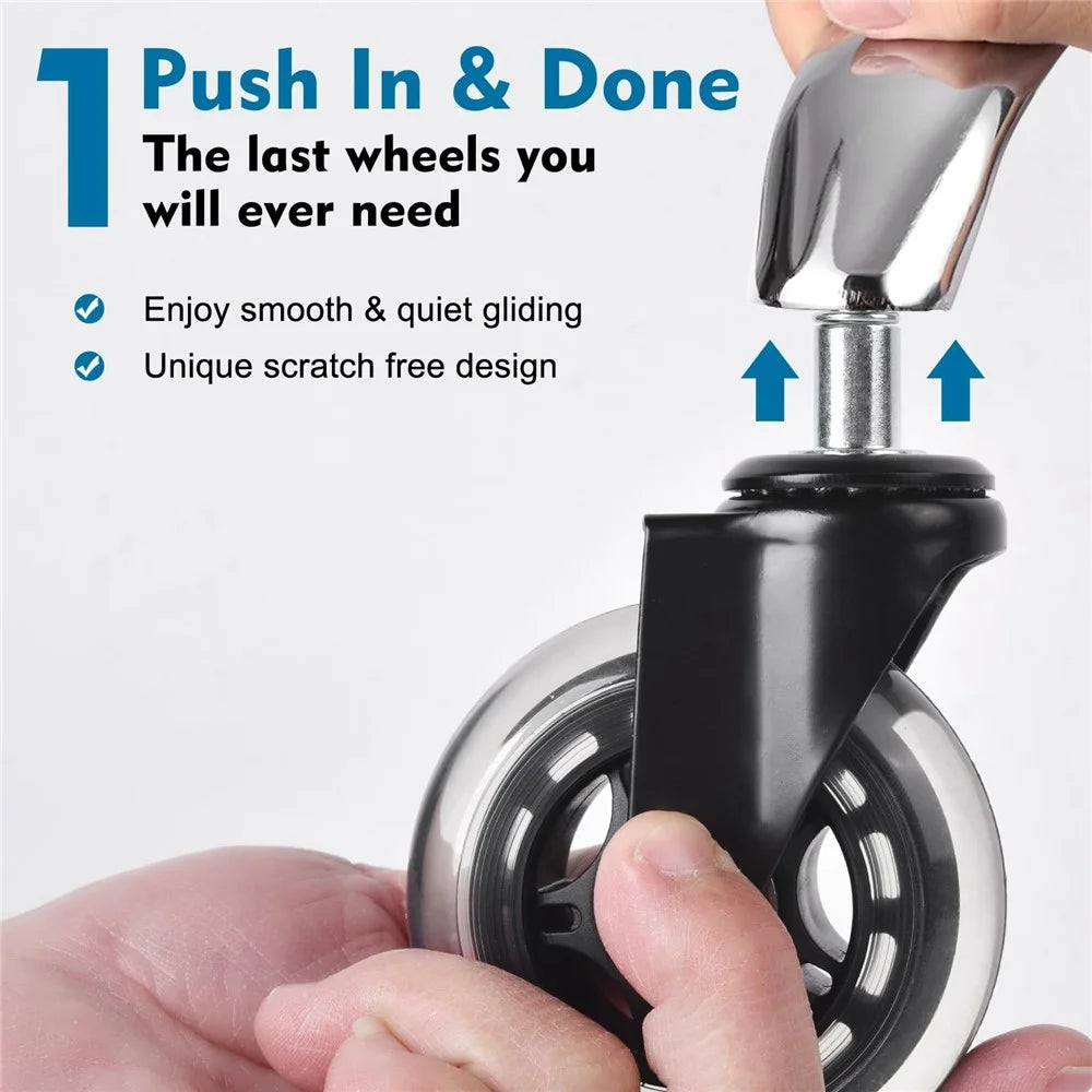 5PCS 2.5 Inch Office Chair Caster Wheels Clear PU Silent Roller Wheels Replacement for All Floors - 5
