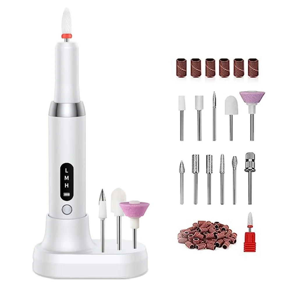 K16 Nail Drill Machine Portable Electric Nail File Set Manicure Pedicure Polishing Gel Removal Tool Gift - White - 1