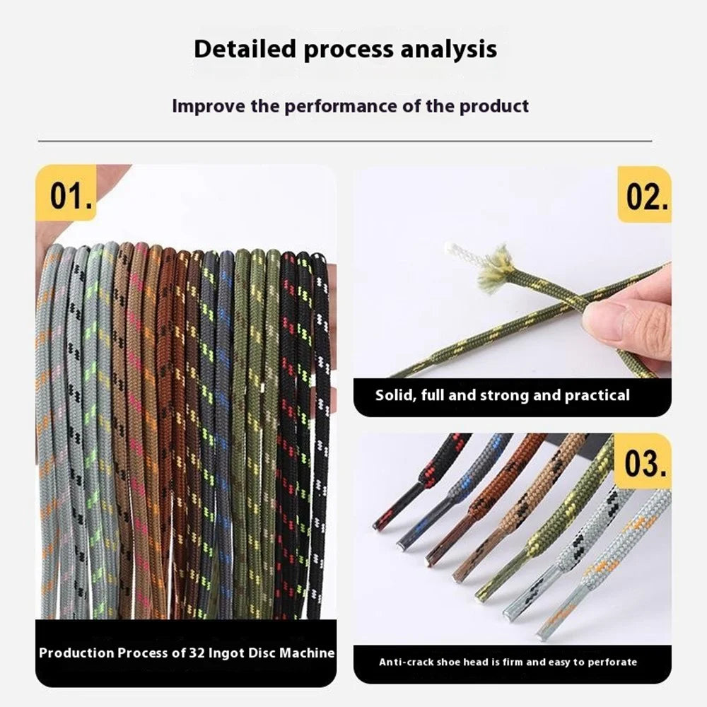 1 Pair 120cm Martin Boots Hiking Shoe Laces Round Wear-Resistant Polyester Shoelace Rope - Black+White - 5