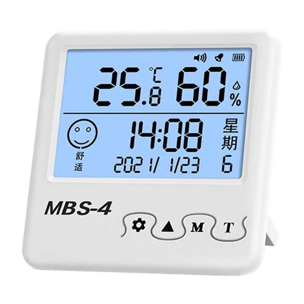 MBS-4 Digital Hygrometer Thermometer High Precision Meter with Clock for Indoor Use - 1