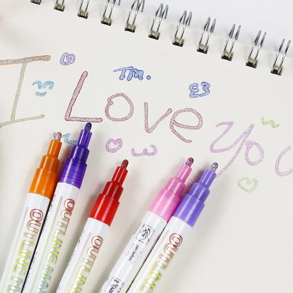 12Pcs Double Line Outline Marker Pens Glitter Pens Metallic Drawing Pens for Christmas Painting - 5