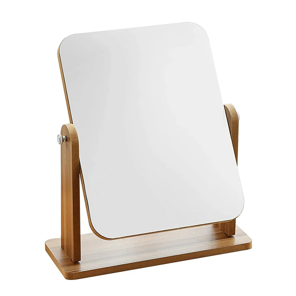 360 Degree Rotating Vanity Mirror with Wooden Base Vintage Desktop Makeup Mirror Size S - 1