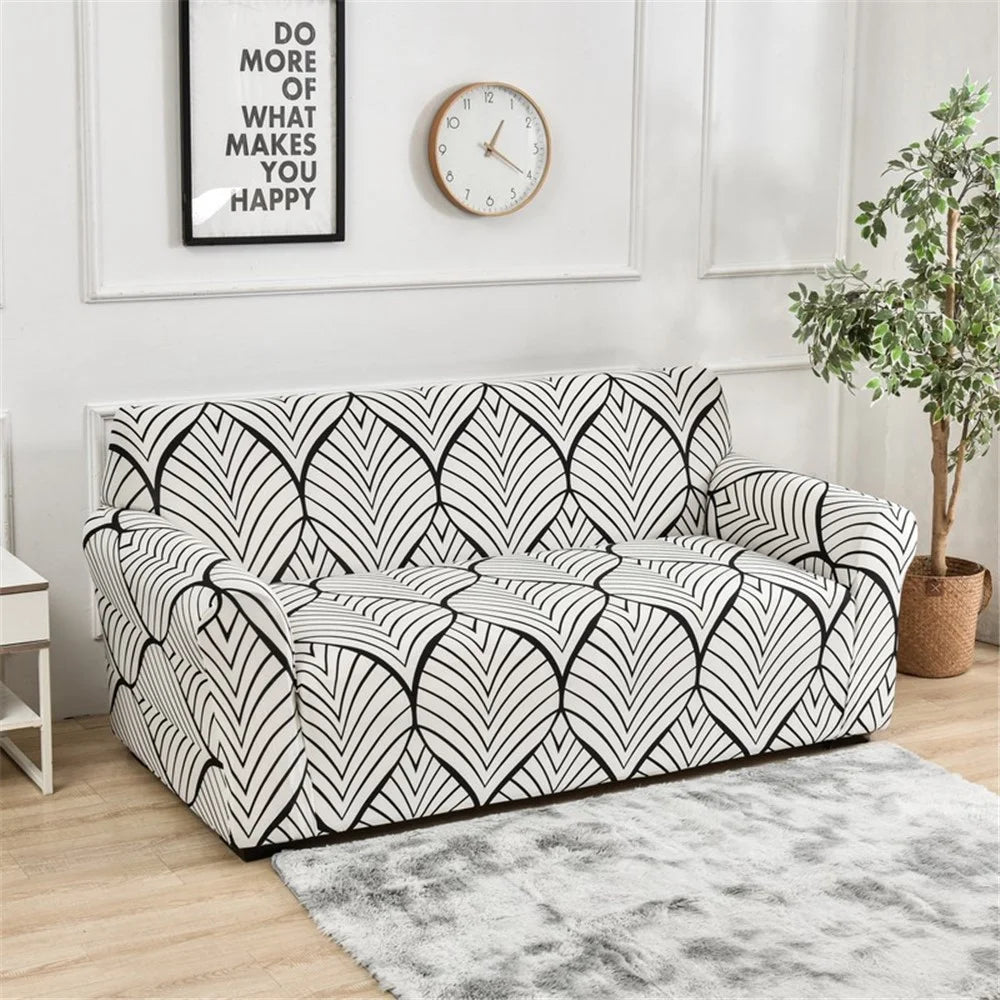Stretch Sofa Cover for Single Seater 90-140cm European Style Full Wrap Slipcover Elastic Fabric Protector - Maple Leaf / White - 1