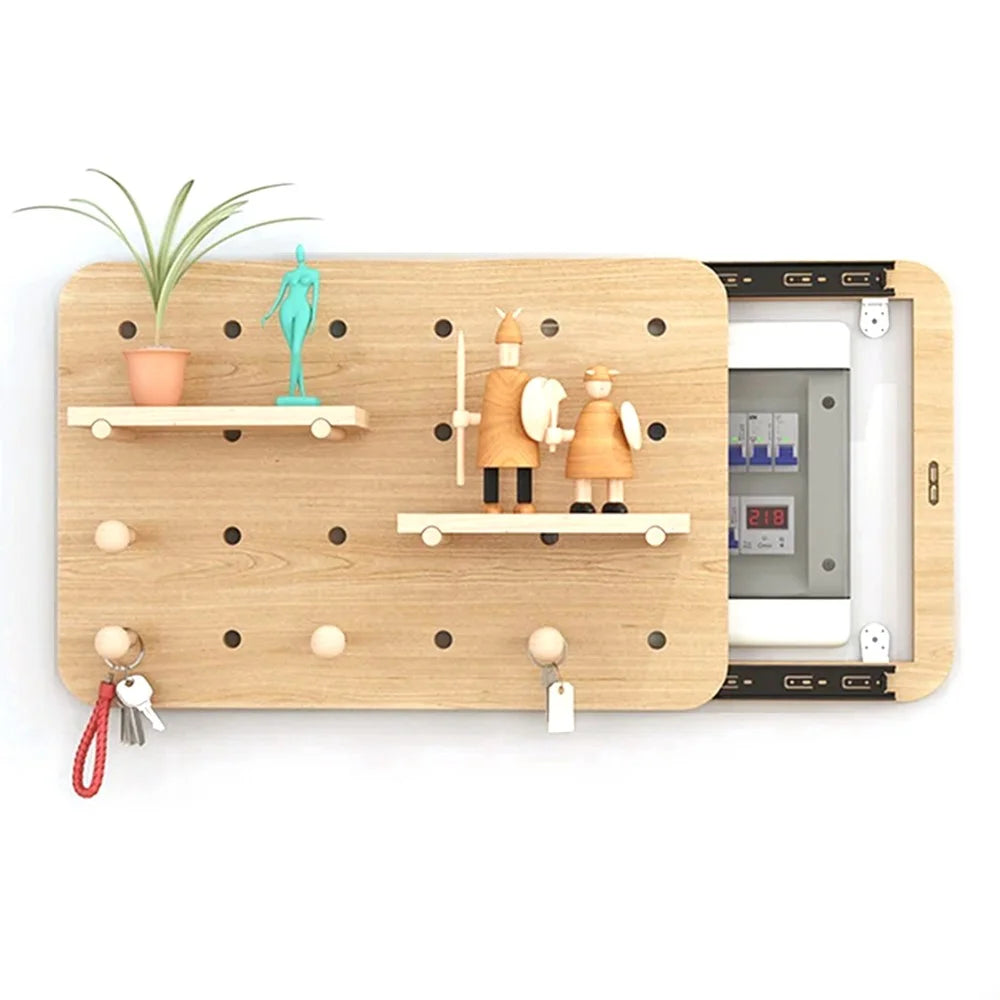 45x30cm Decorative Wall Mounted Electric Box Cover Storage Shelf Wood Pegboard Meter Box Concealer - Wood Color - 1