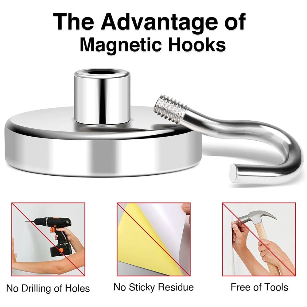E16 7KG Pull Force Magnetic Steel Hook Kitchen Refrigerator Iron Door Hanging Hook - 5