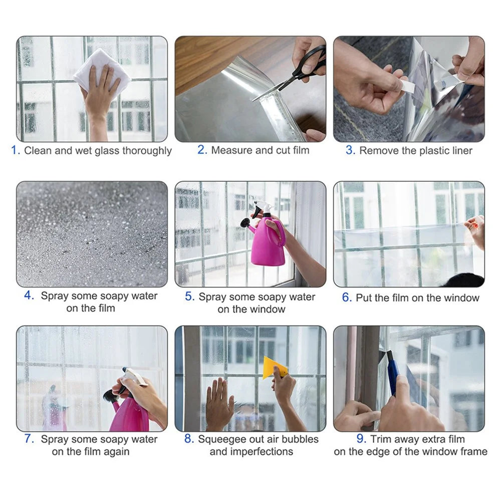 50 x 300cm Window Privacy Film Office Home Balcony One Way UV Blocking Static Cling Glass Film - Silver - 6