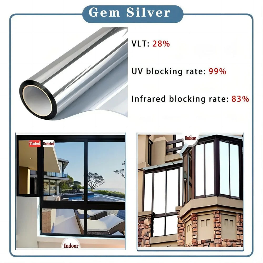 50 x 200cm Window Privacy Film Office Home Balcony One Way UV Blocking Static Cling Glass Film - Silver - 2