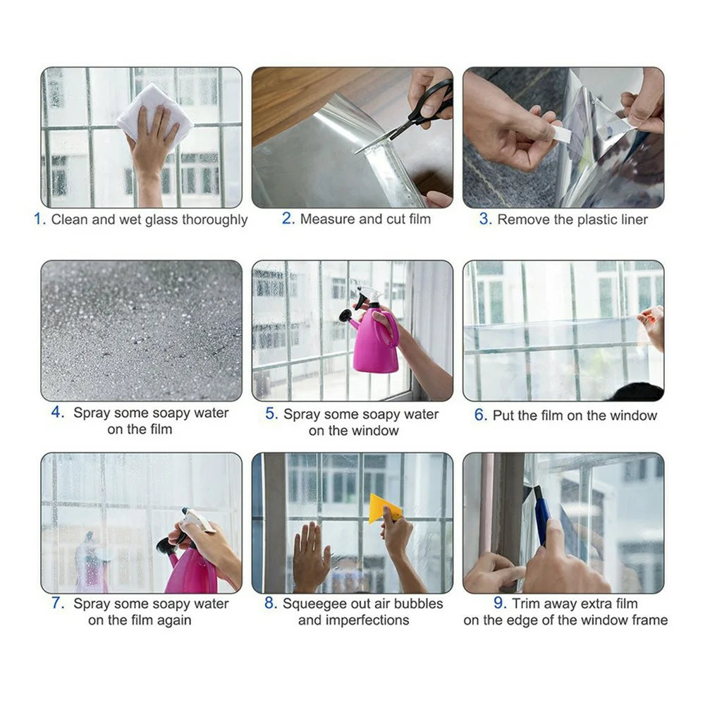 50 x 200cm Window Privacy Film Office Home Balcony One Way UV Blocking Static Cling Glass Film - Silver - 6