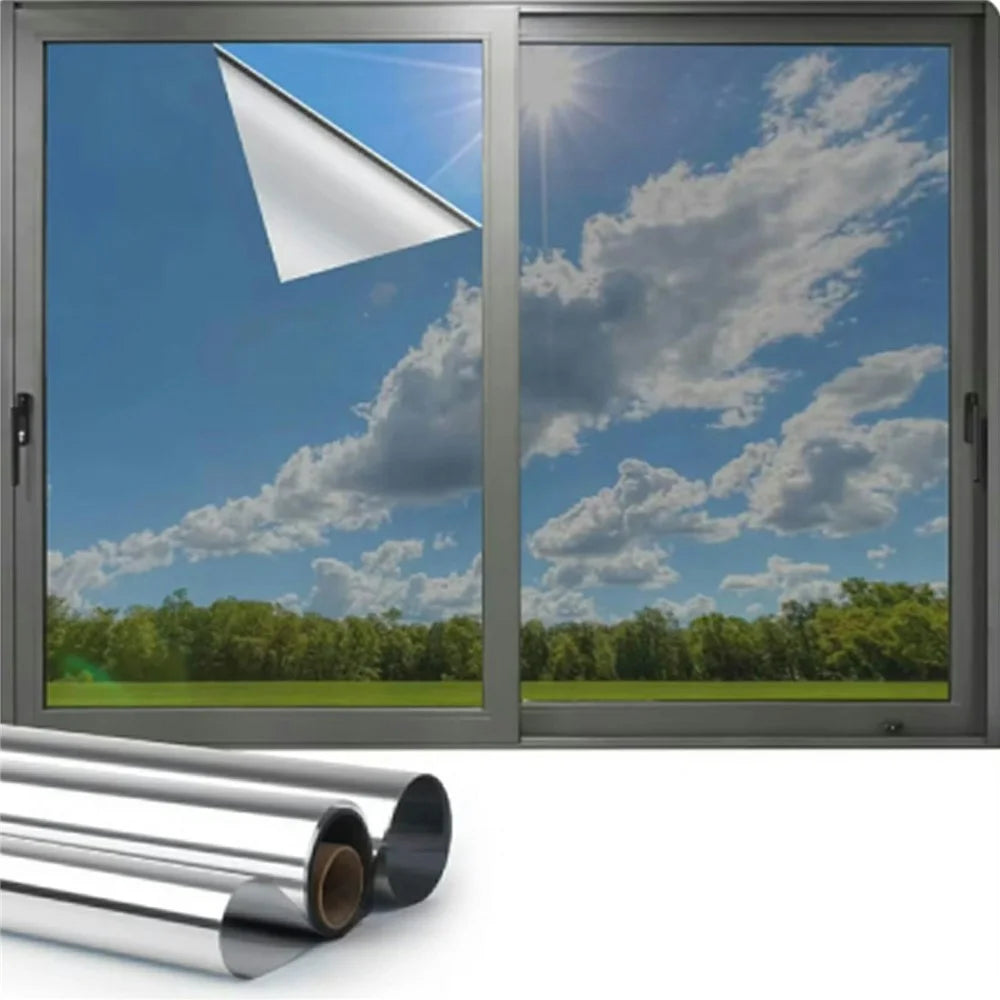 90 x 200cm Window Privacy Film Office Home Balcony One Way UV Blocking Static Cling Glass Film - Silver - 1