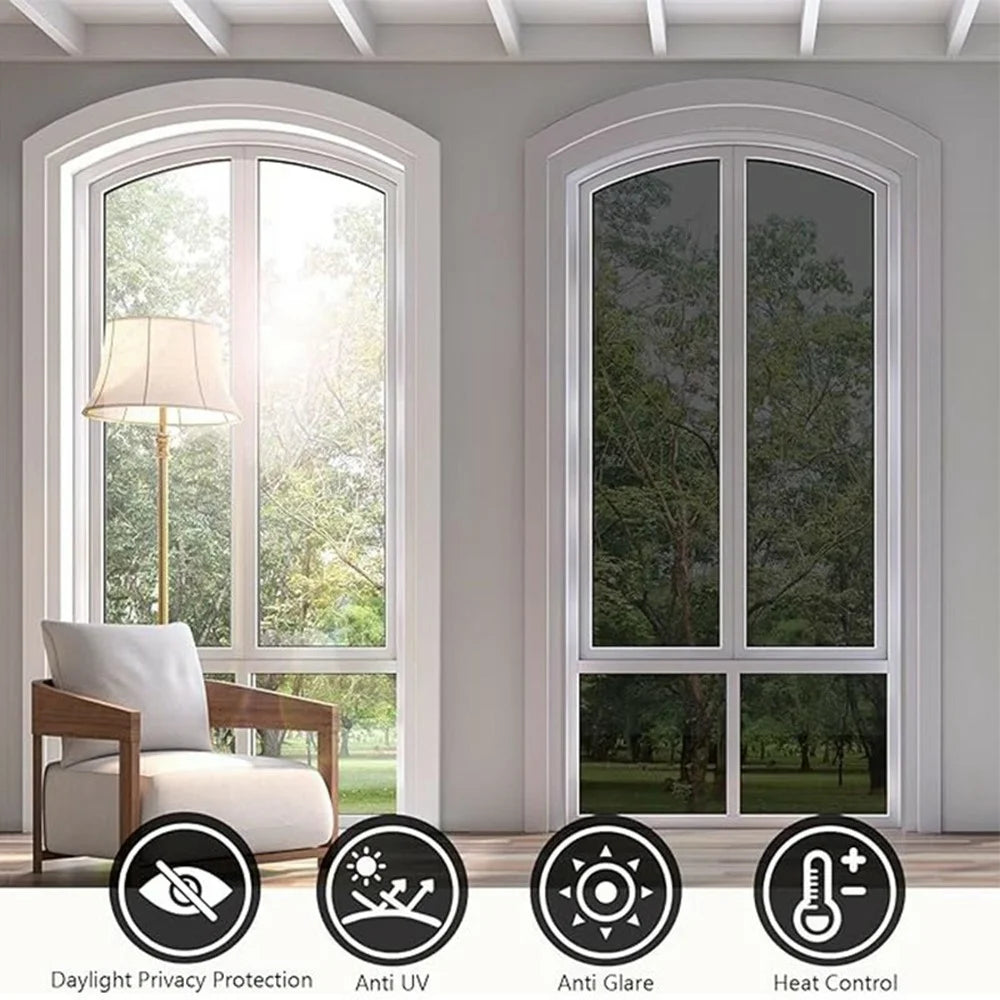 90 x 200cm Window Privacy Film Office Home Balcony One Way UV Blocking Static Cling Glass Film - Silver - 5