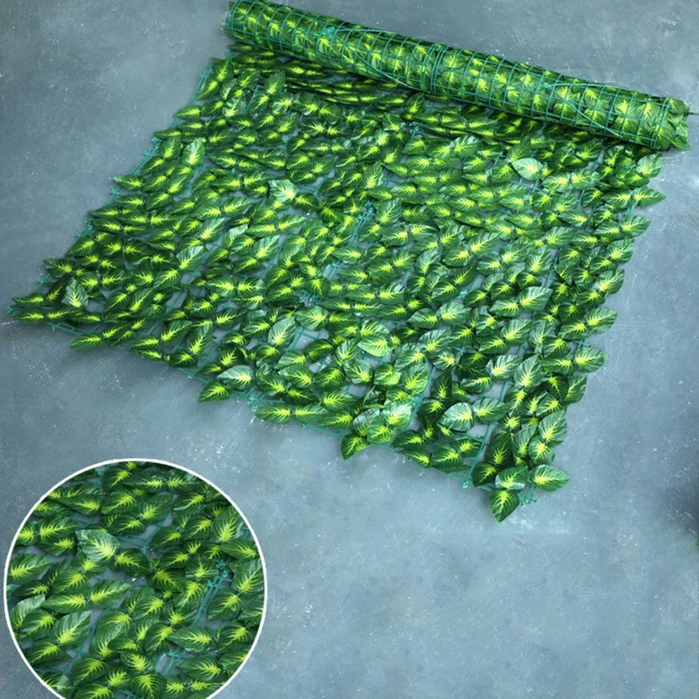 1 x 1m Green Perilla Leaf Artificial Hedge Privacy Screen Faux Leaf Fence Garden Balcony Decor - 1