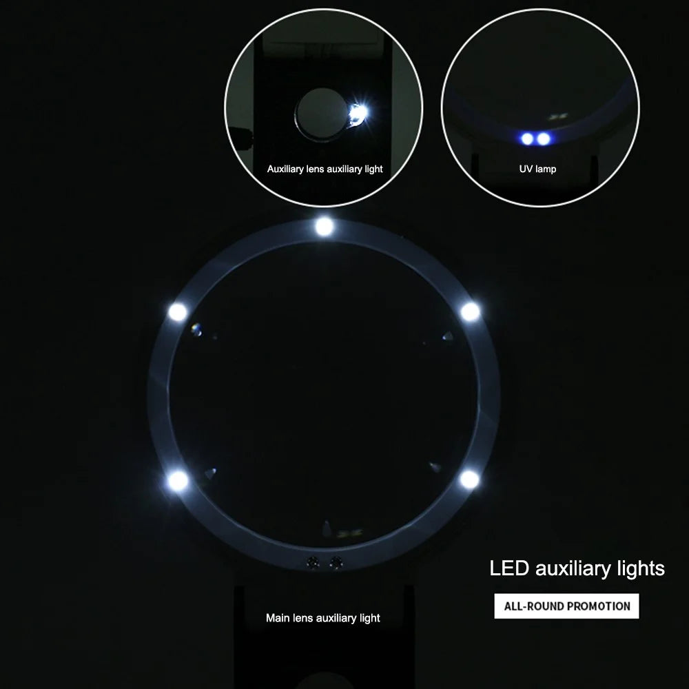 7018C 110mm LED Magnifier Money Cash Identification Foldable Design 3.5X 25X Magnifying Glass - 2