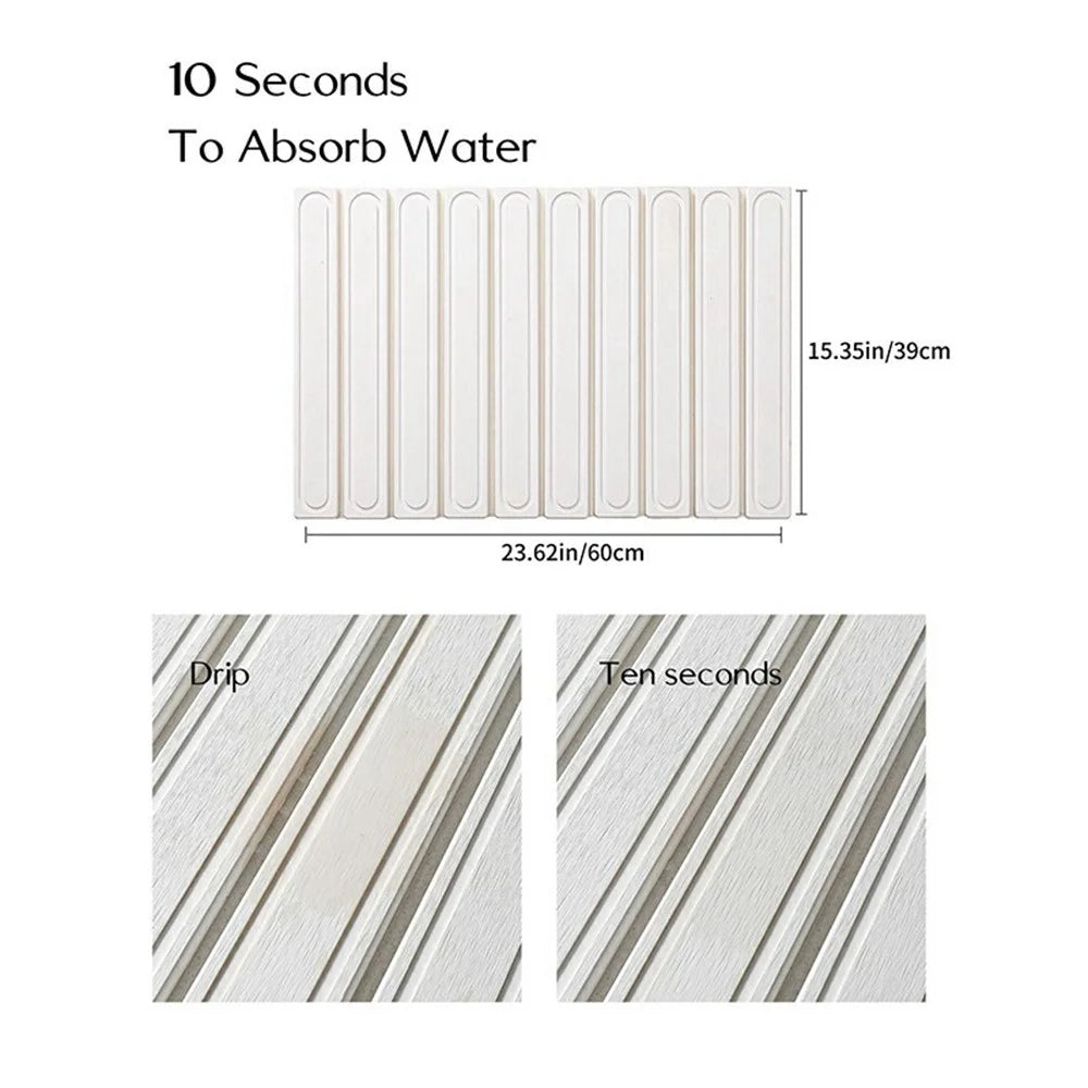 Foldable Rectangular Strips Diatomite Quick Dry Countertop Mat Water Absorbent Non Slip Insulation Pad - White - 2