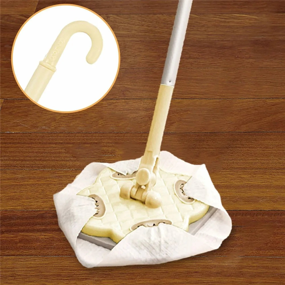 4 Sections Pole Household Disposable Face Towel Mop Dust Removal Floor Cleaner - Cream White - 4