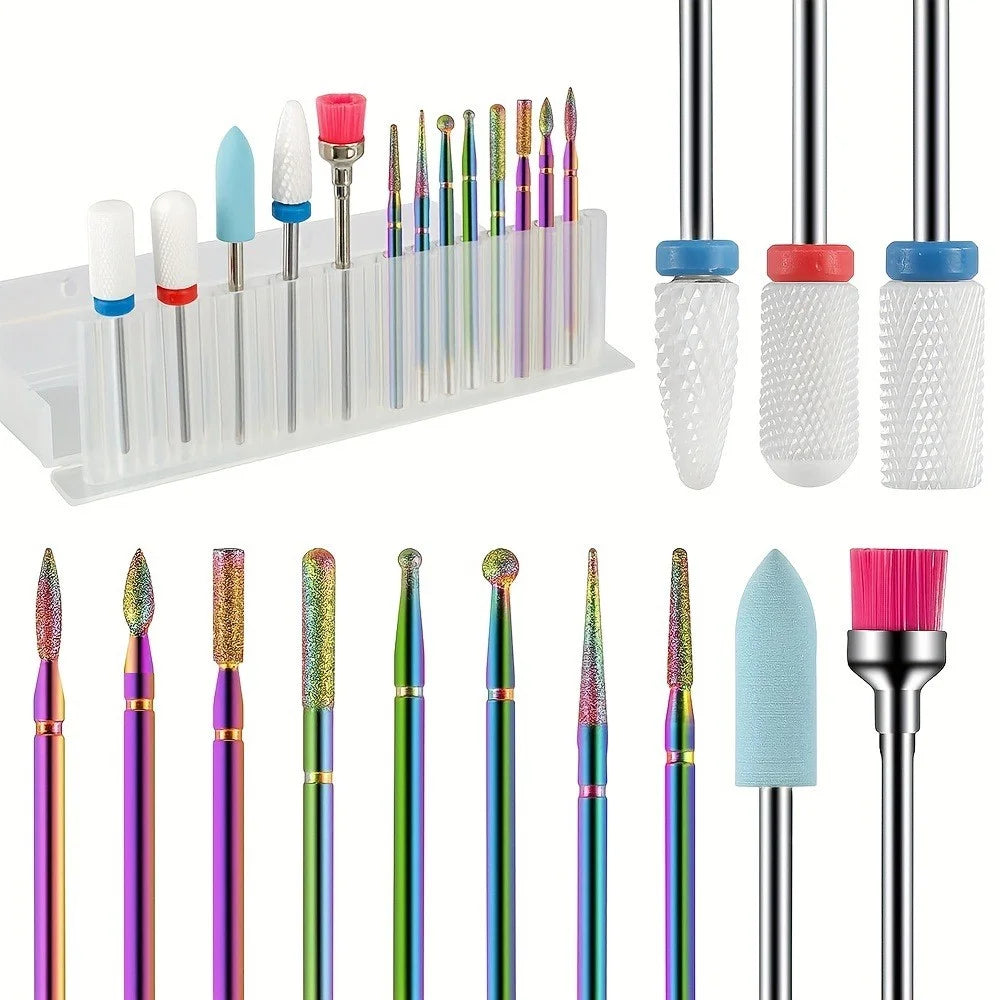 13Pcs Nail Drill Bits Set Ceramic Colorful Grinding Heads Professional Manicure Machine Accessories - 1