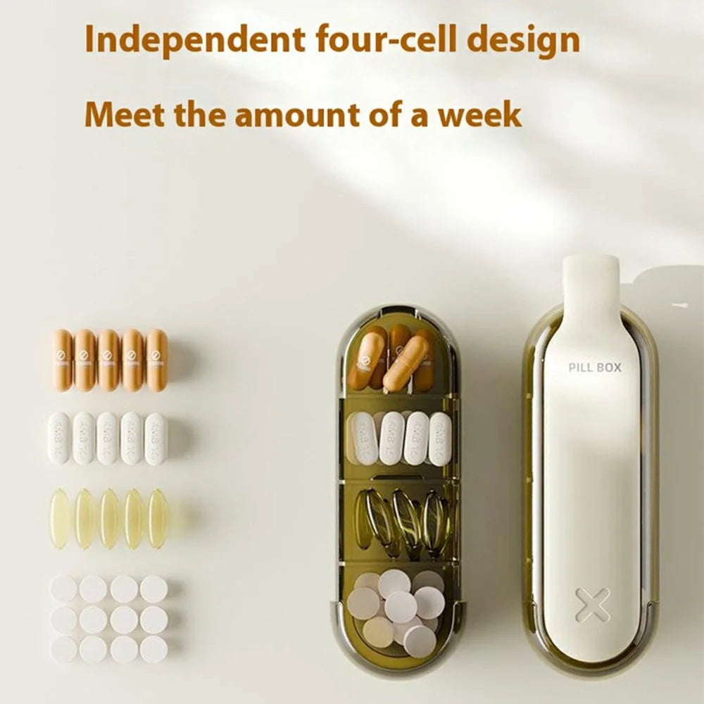 Portable PP Pill Organizer 4 Compartments Daily Travel Medication Box Pill Storage Case  (No FDA, BPA-Free) - Apricot - 2