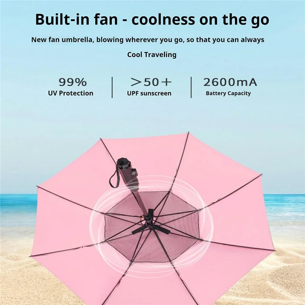 3 In 1 Summer UV Protection Portable Misting Umbrella with Cooling Fan ( Battery Operated ) - Pink - 2