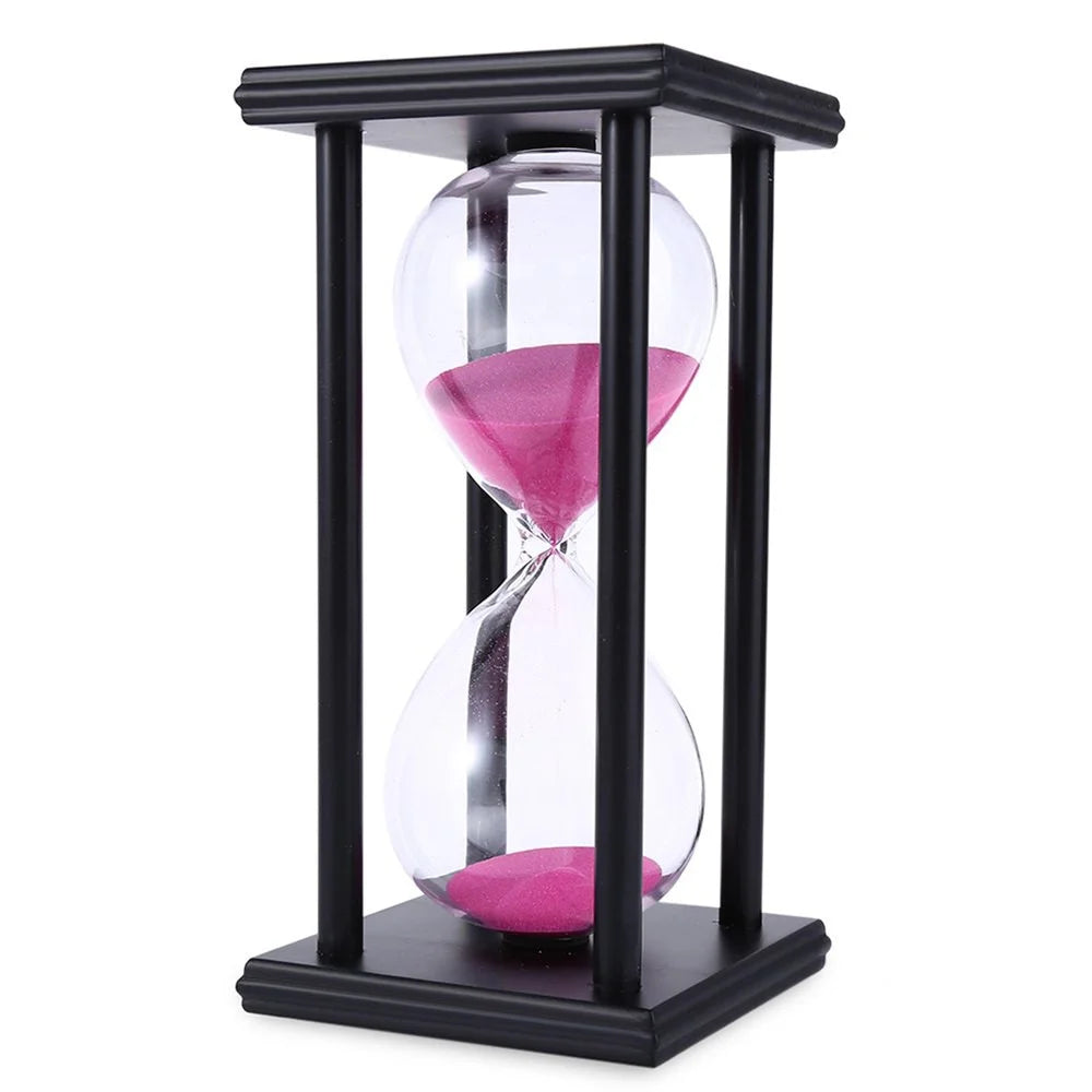 30 Minutes Hourglass 4 Black Wooden Frames Sand Timer for Home Office Desktop Decoration - Pink - 1