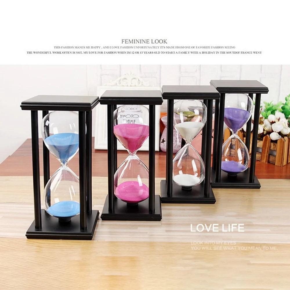 30 Minutes Hourglass 4 Black Wooden Frames Sand Timer for Home Office Desktop Decoration - Pink - 2